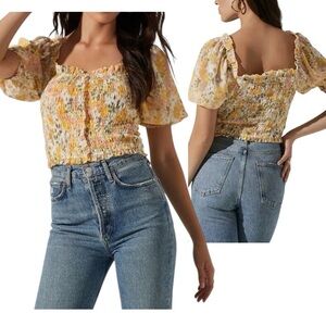 ASTR  The label Floral Shirred Half Sleeves Women Top Size: XL $65